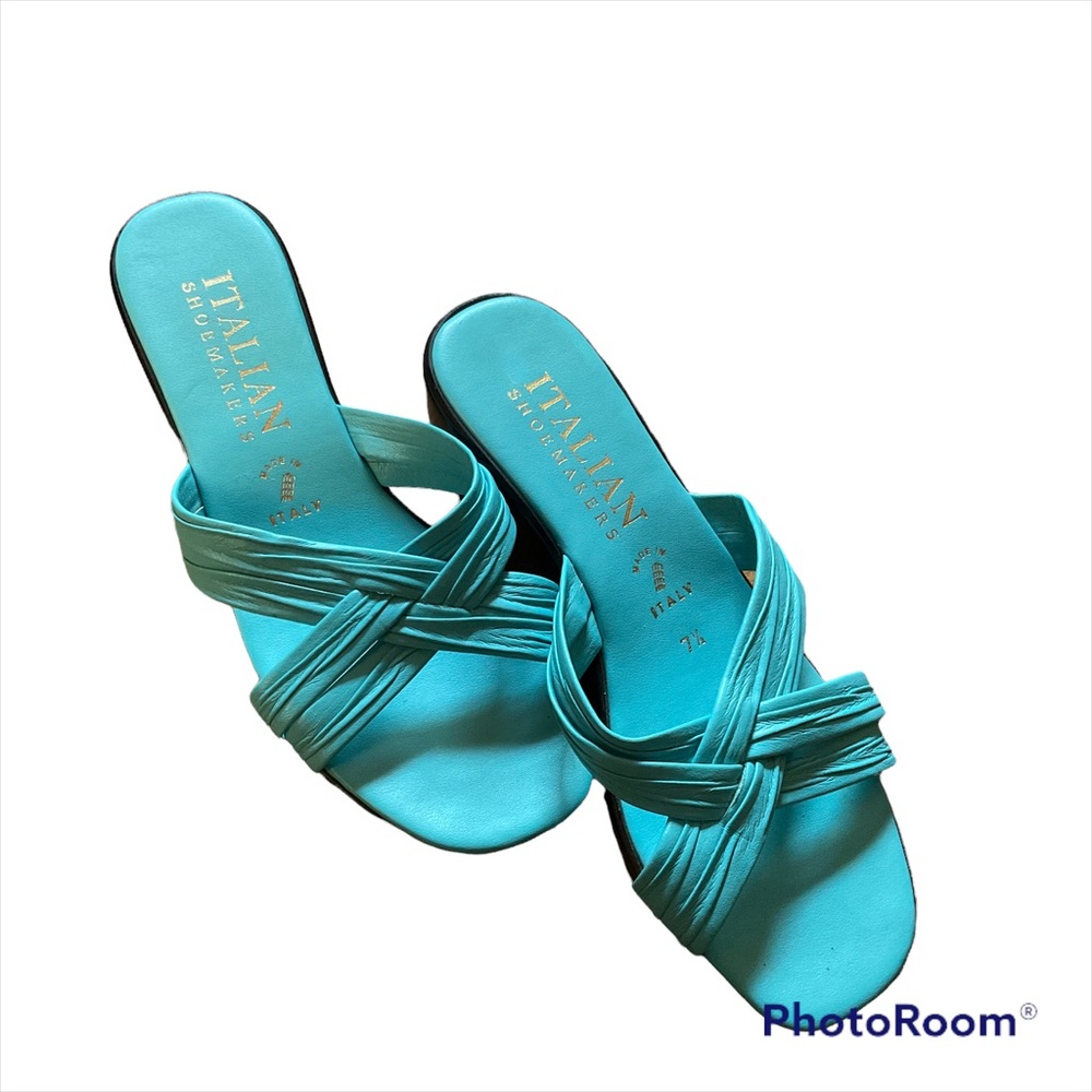 Aqua Slide Wedge Heel Size 7.5 Sandals Italian Shoemakers